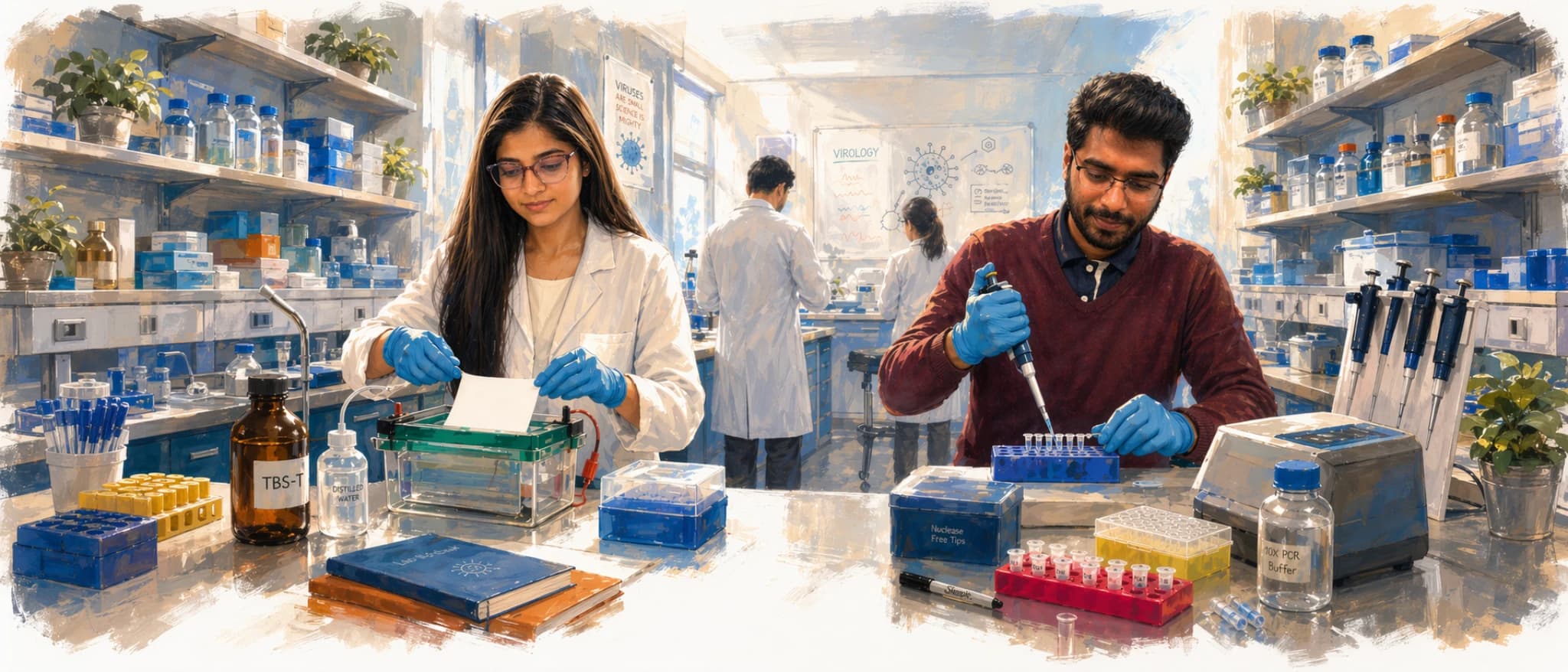 Praveen and Trupti together in a lab-like research setting.