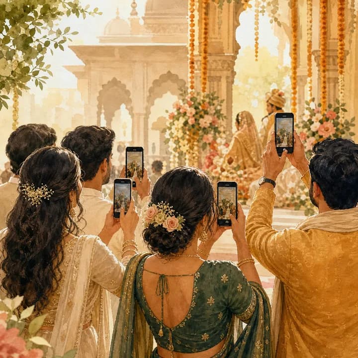 Wedding guests taking photos artwork